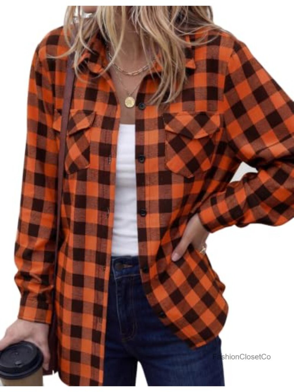 Oversized Plaid Flannel Button Down Shirt Long Sleeve Casual Cotton Spandex